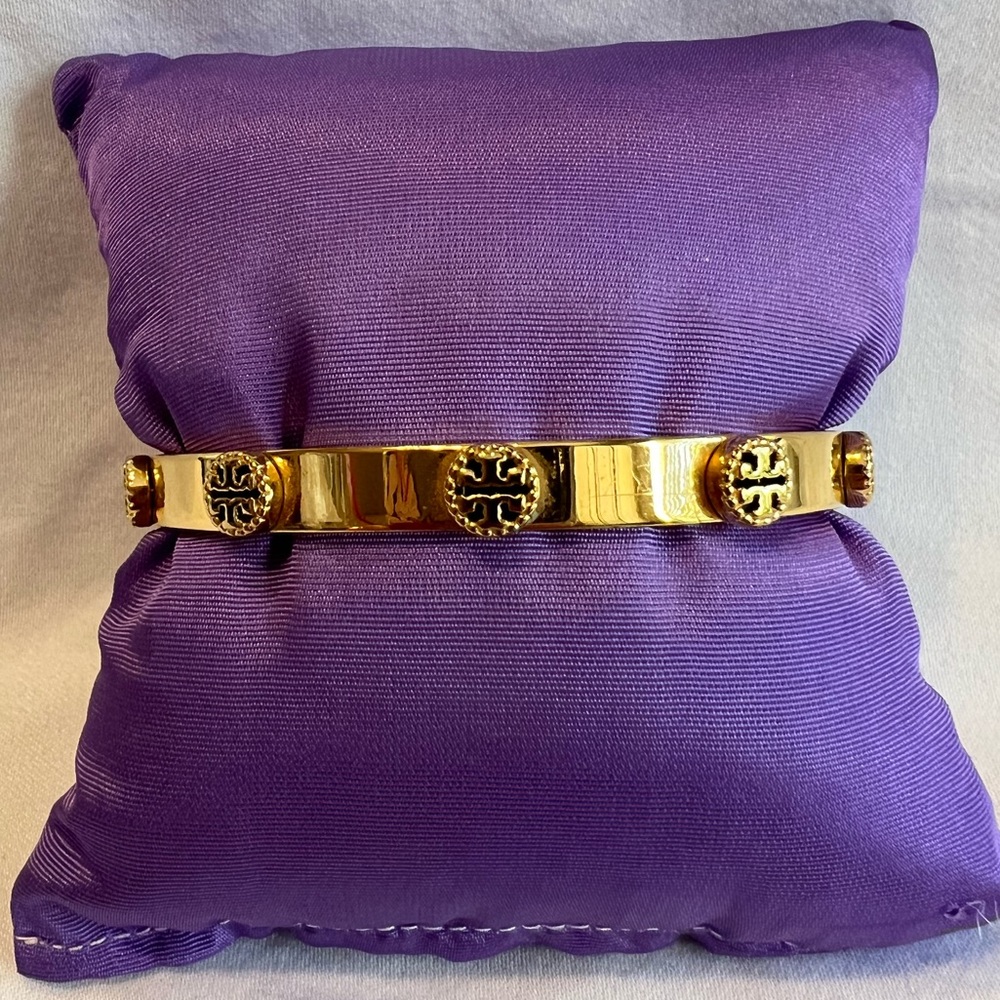 Tory Burch Gold Milgrain Studded Logo Cuff